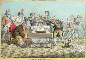 Playing in Parts, etsad av James Gillray (1757-1815) utgiven av Hannah Humphrey 1801 (handfärgad etsning)